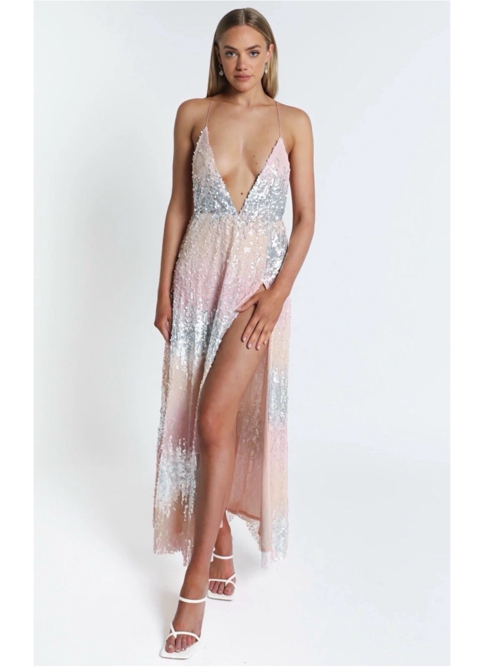 Showpo / NWT Pink Silver Sequin Maxi Dress